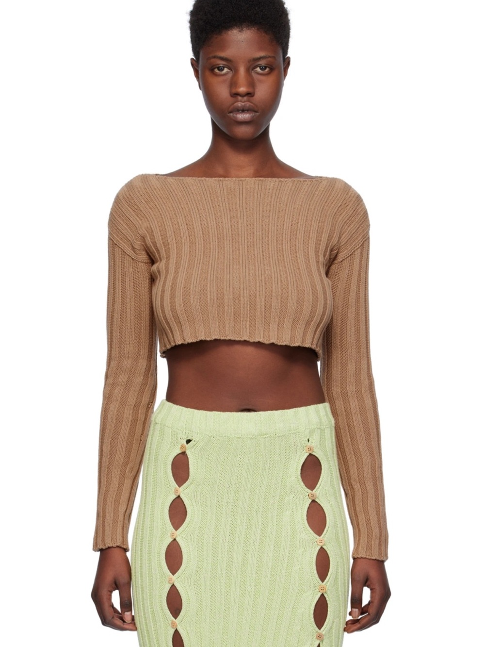 Baserange Brown Rib Knit Organic Cotton Sweater Size Small